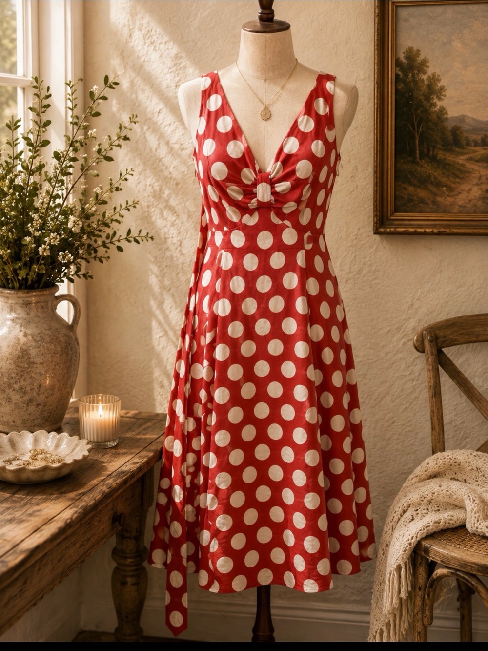 Boden coral and White Polka Dot Midi Dress size 14